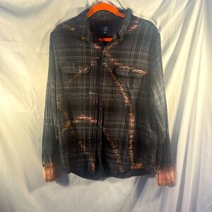 Bleach dyed Flannel George size medium 38-40 “bad moms club” on back handmade